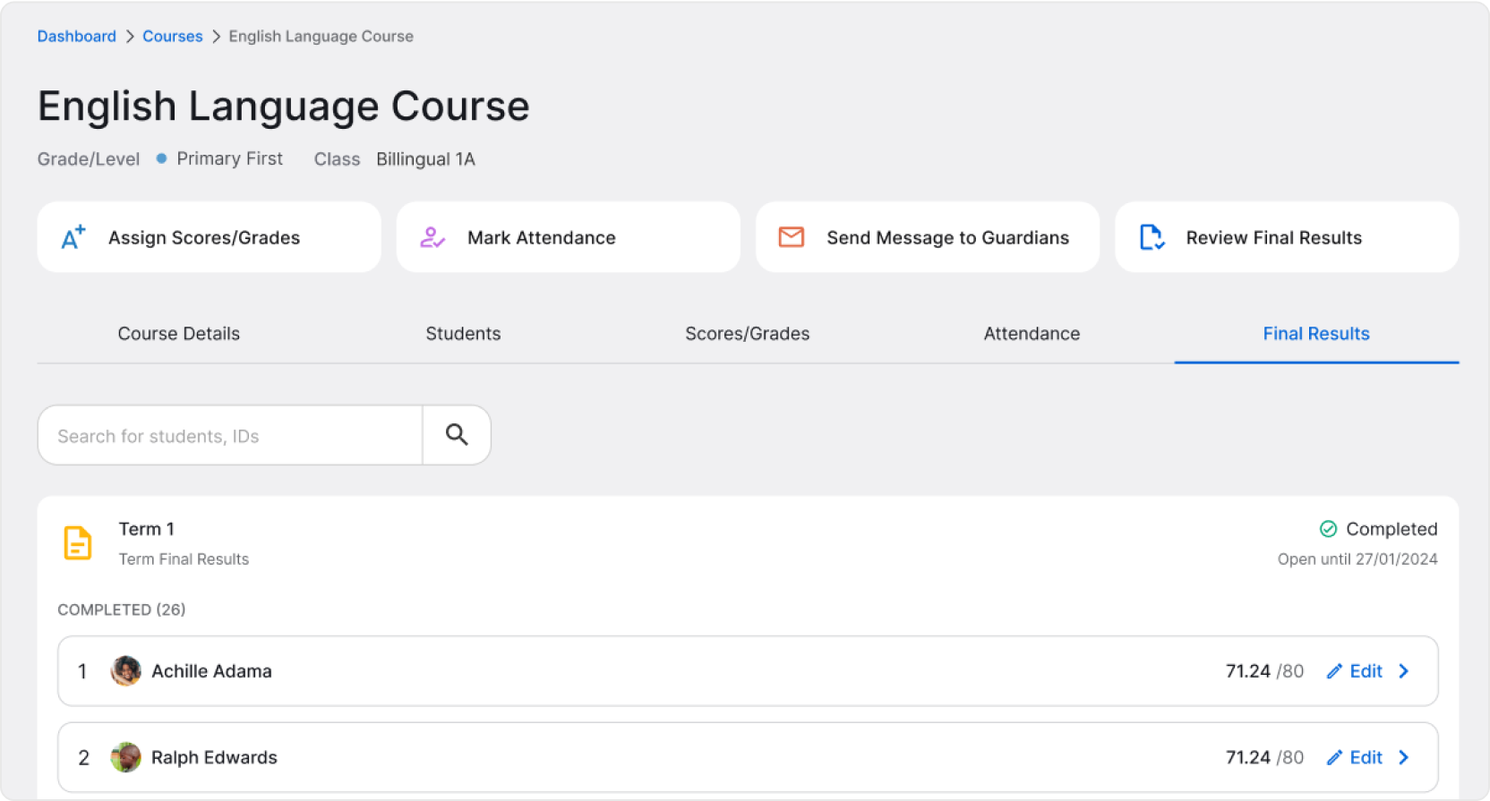 Added term final results course page image