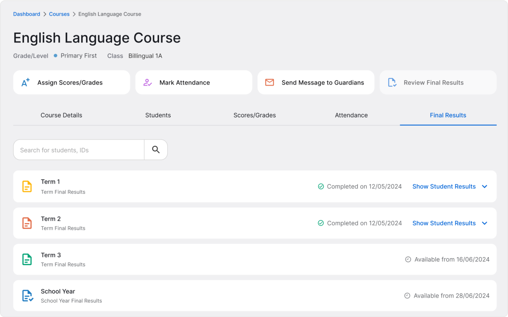 Course page final results tab image