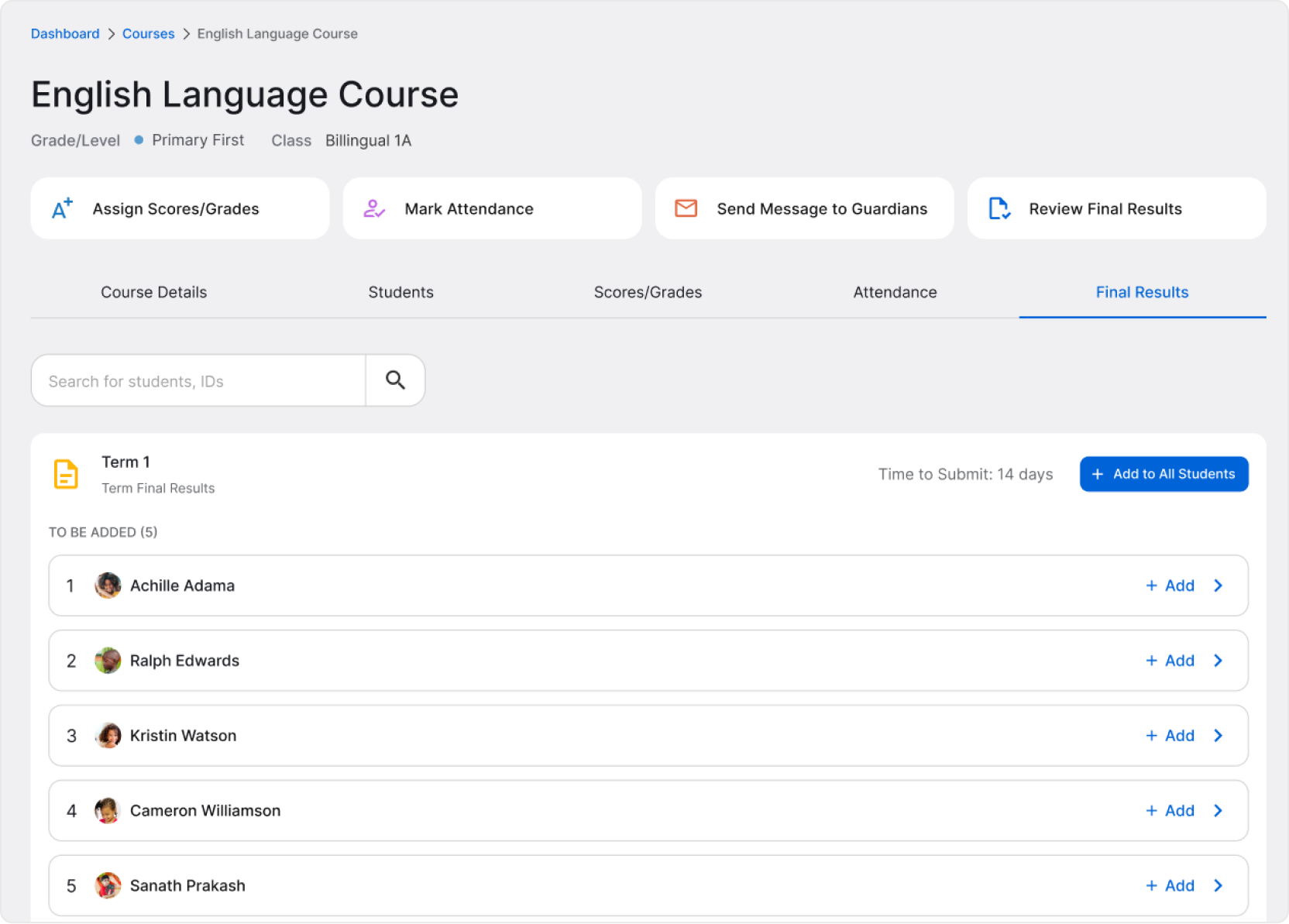 Final result course page image
