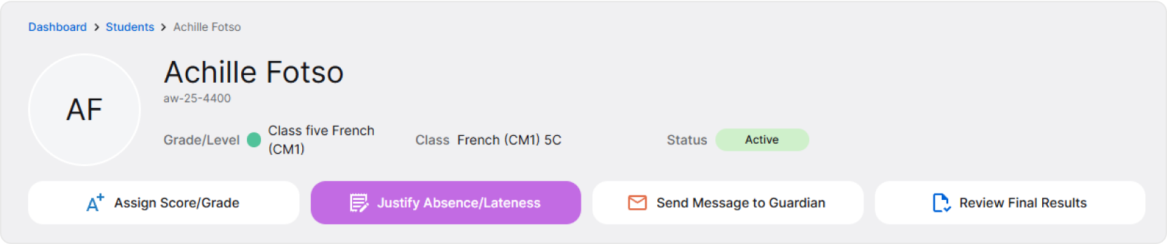 Student page justifying attendance image