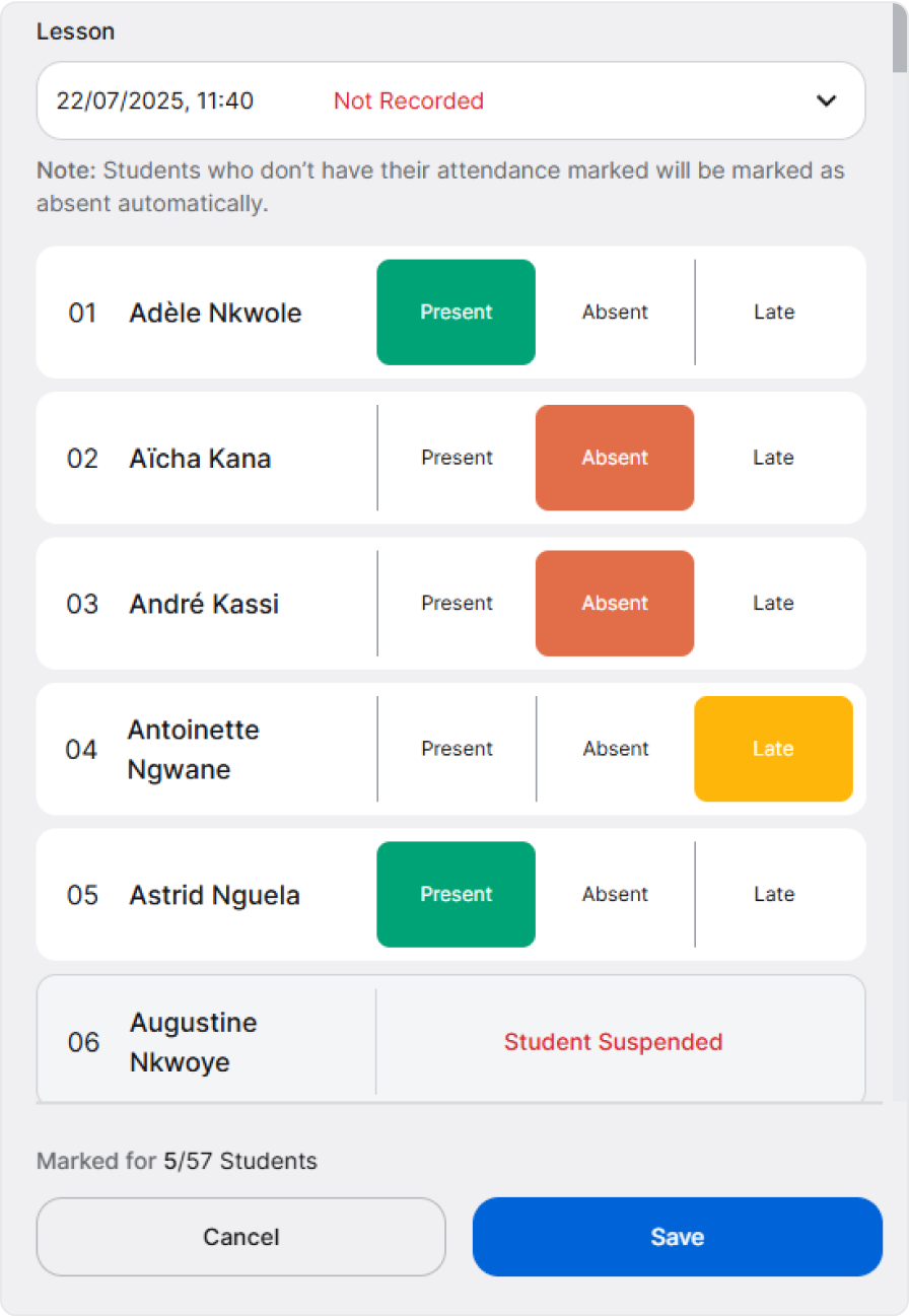 Mark attendance dialog image checked