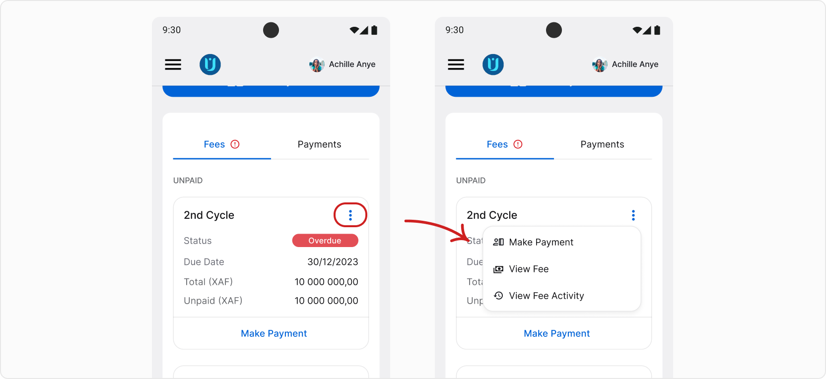 Card actions showup screenshot
