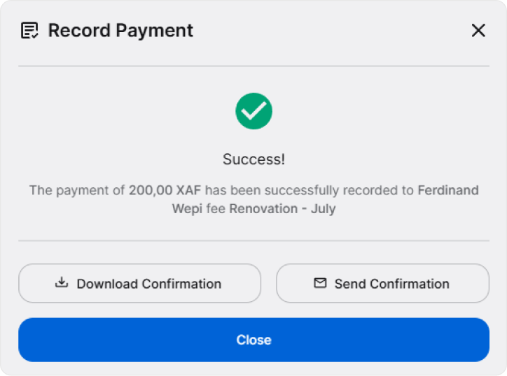 Record payment dialog success image