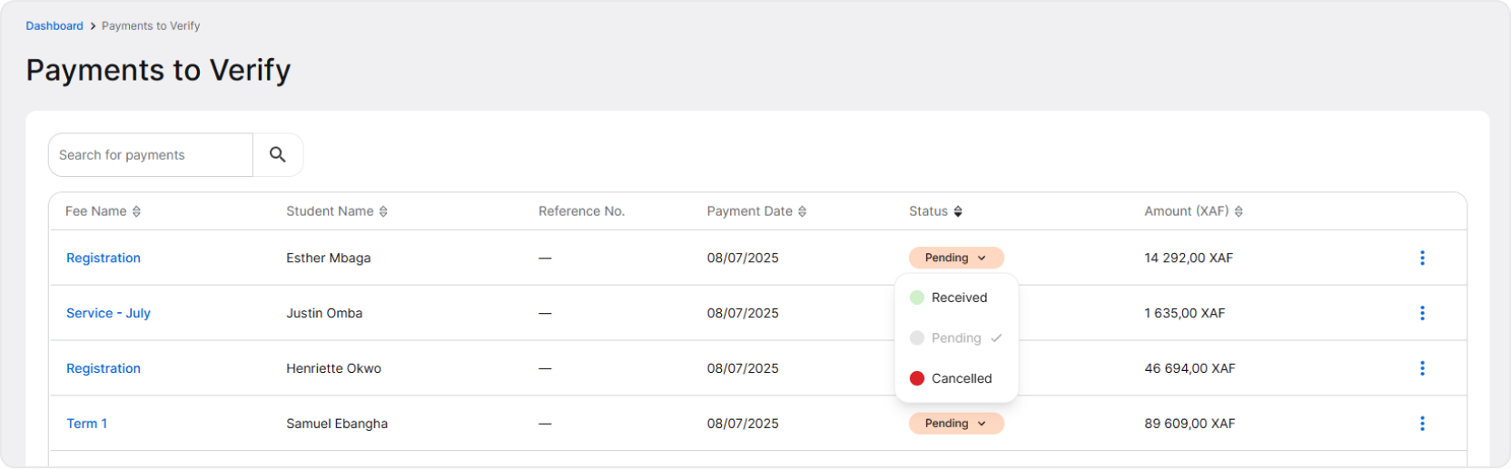 Payments to verify page image