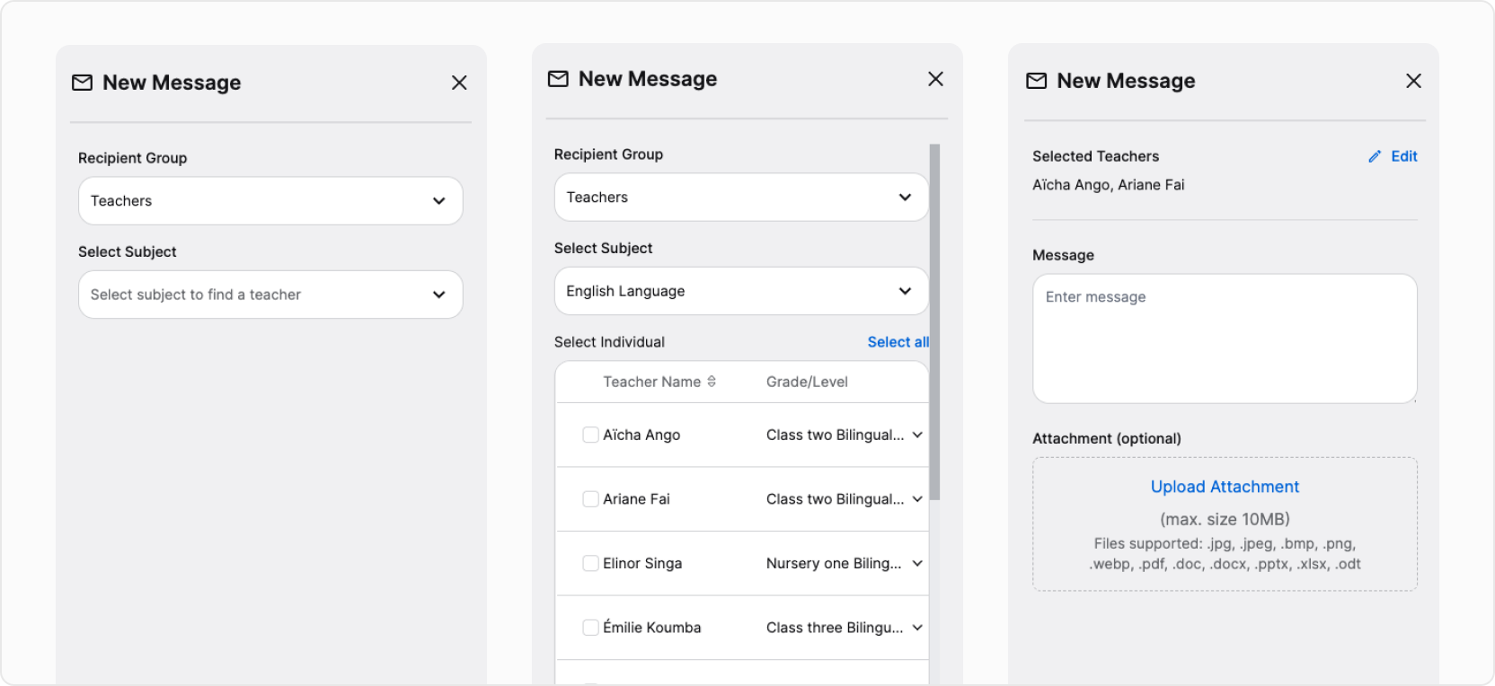 Sending a message guide screenshots