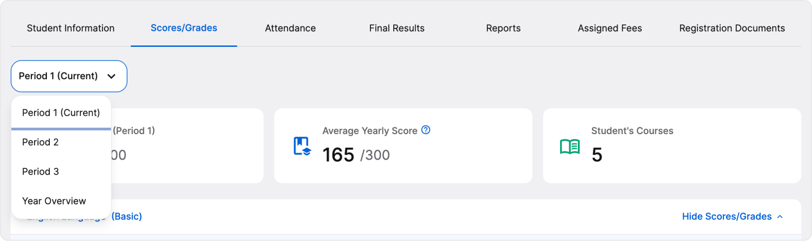 Student scores tab image