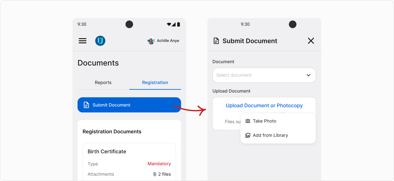 Submitting documents guide screenshots