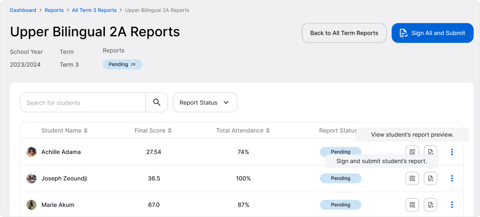 Period results class submission form image