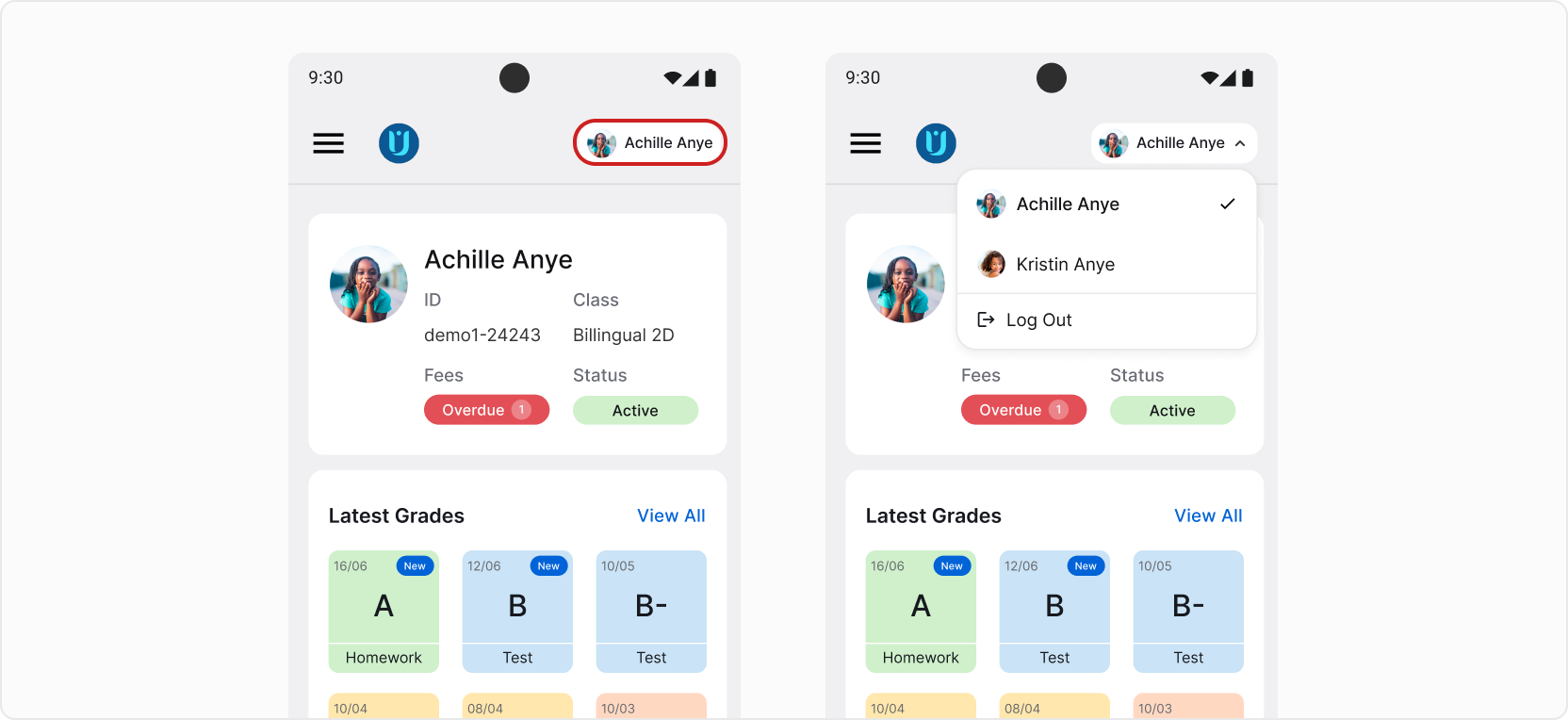 Switching between children showup screenshot