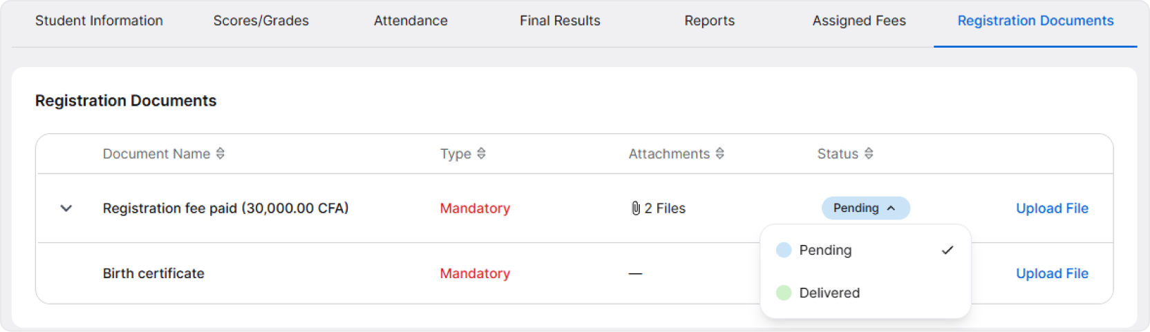 Uploading registration documents image