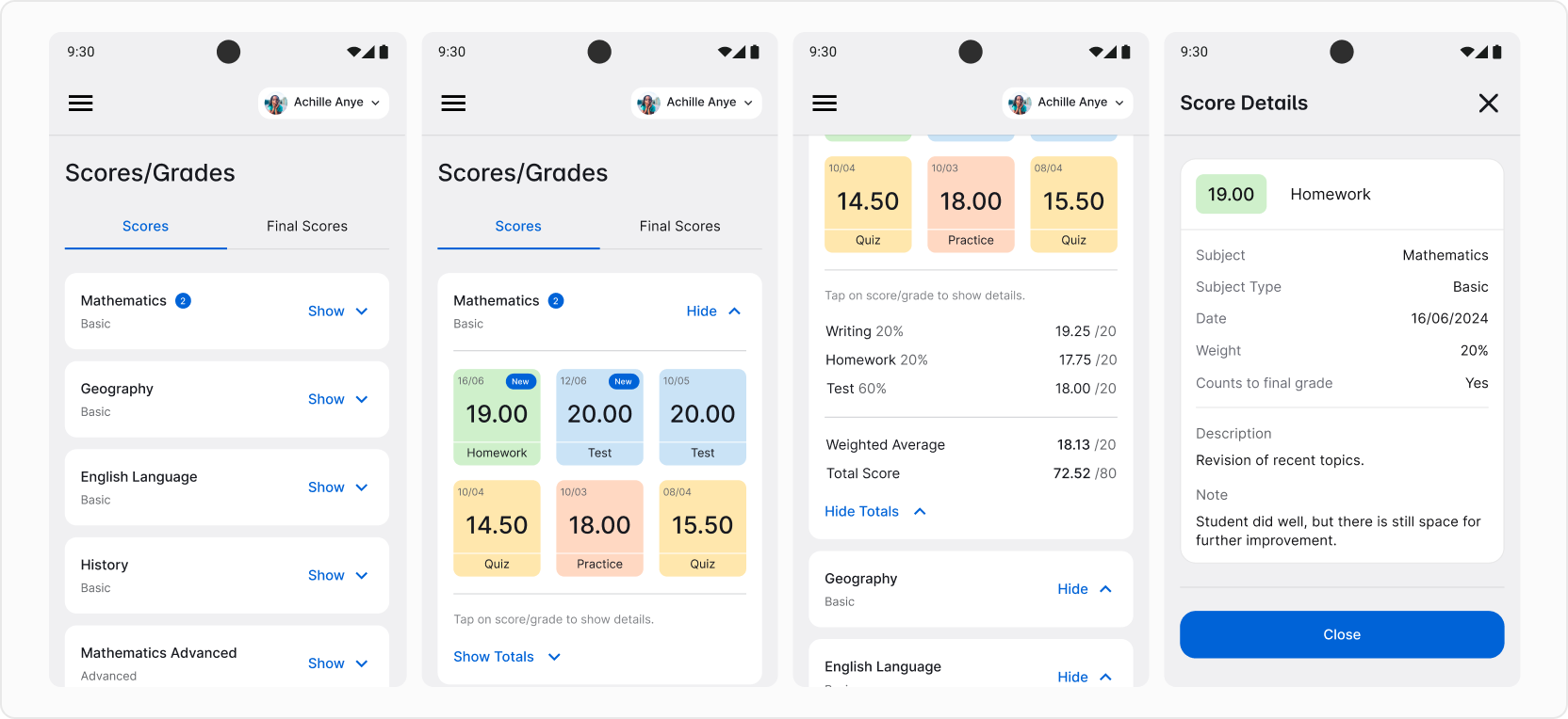 Viewing scores screenshots