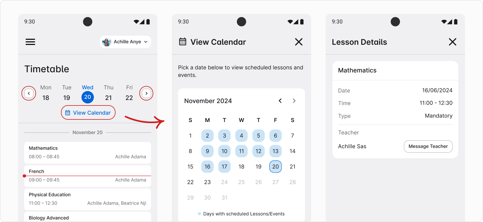 Timetable showup screenshots