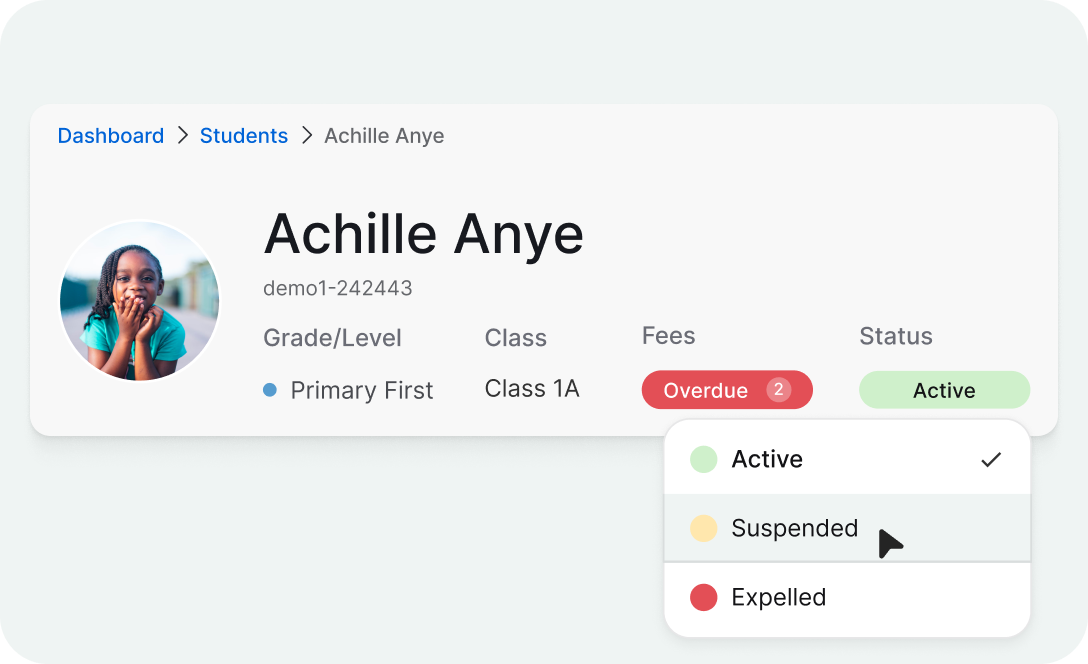 App student status change screenshot