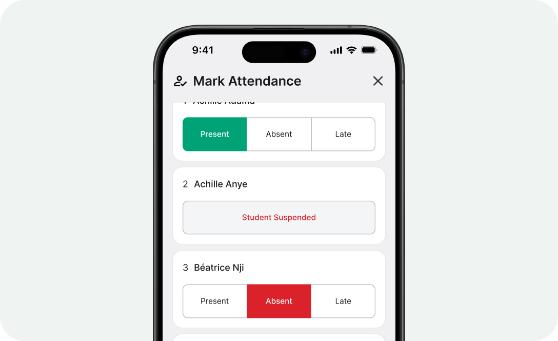 App student marking attendance screenshot